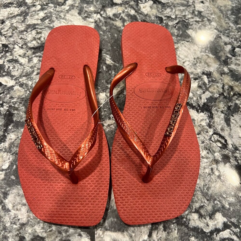 Havaianas Women's Slim Square Logo Metallic Mahagony